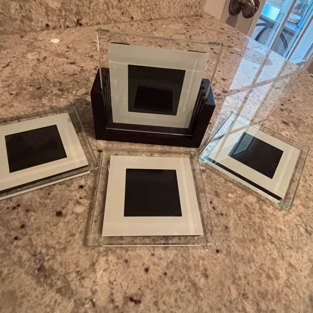 COASTERS by SWING set/4 glass photo coasters w/holder